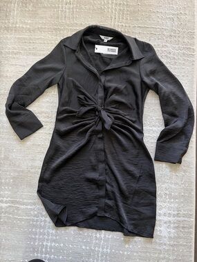 BB Dakota by Steve Madden Black Knot-Front Long Sleeve Shirt Dress